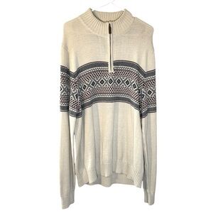 NWT St John’s Bay Fair Isle Mock Neck quarter zip sweater oatmeal Nordic mens xl